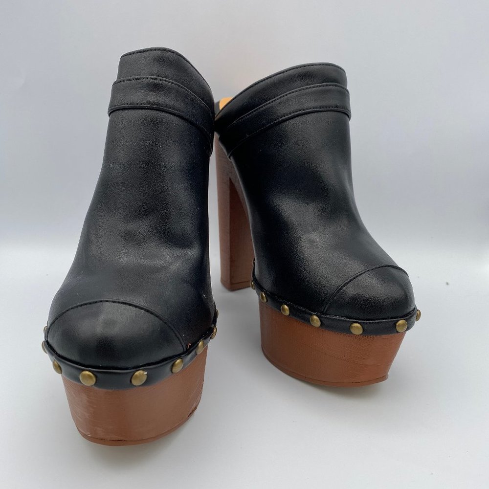 FSJ Chunky High Heel Mule Platform Slide Round Toe